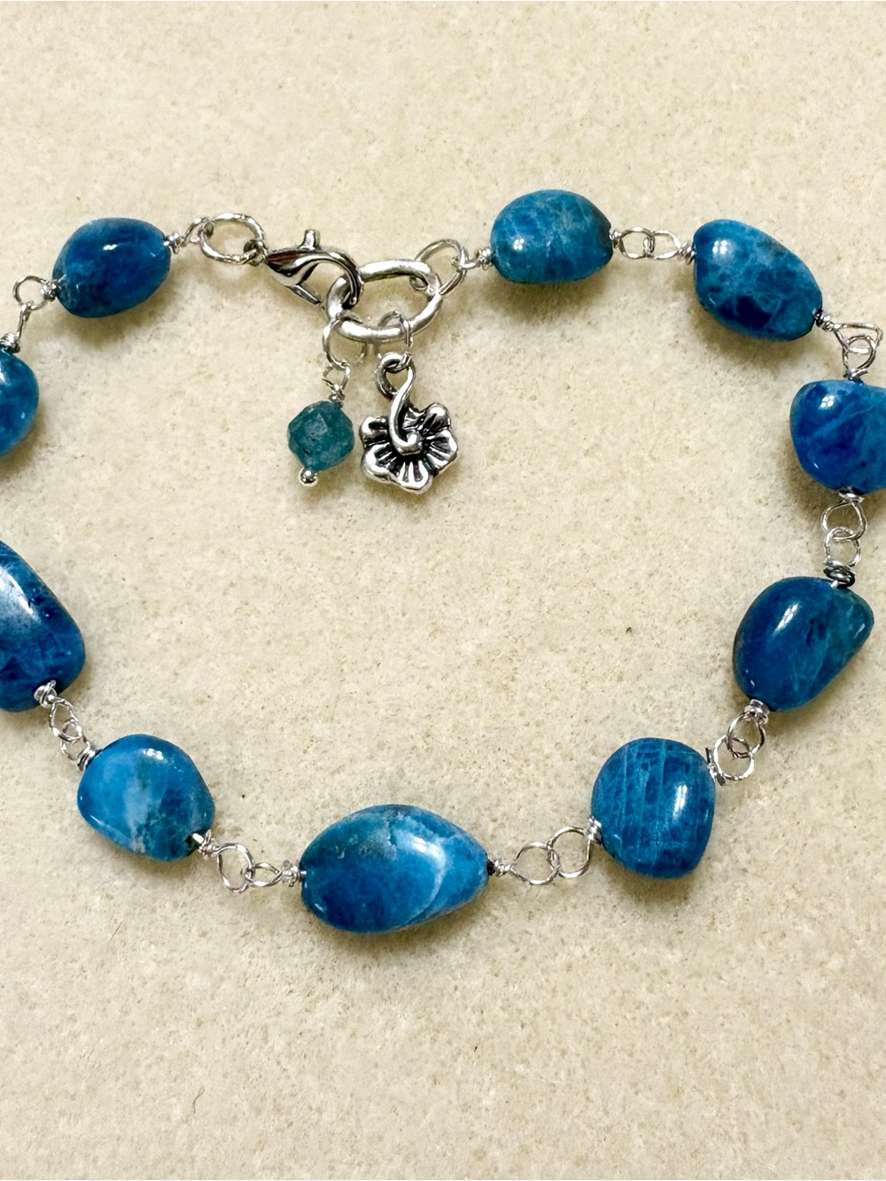 Caribbean Blue Apatite Link Bracelet 8 inches